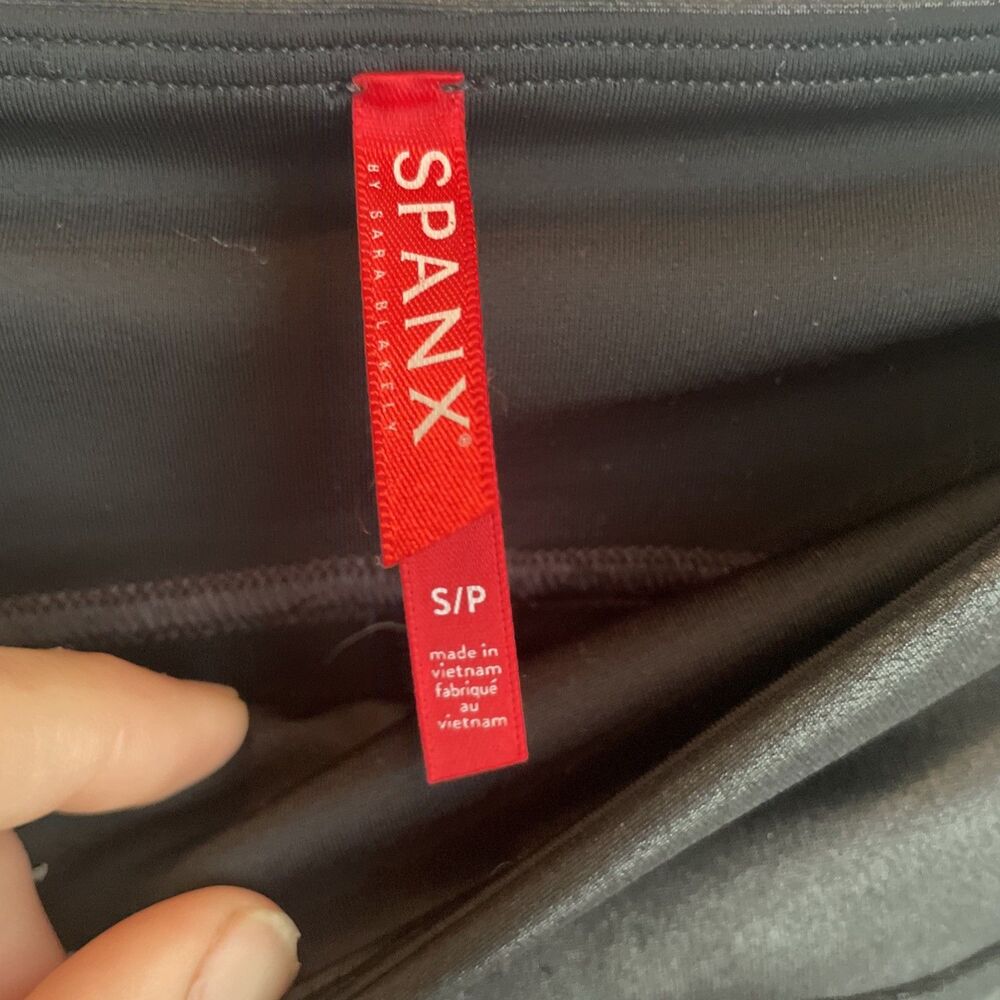 Spanx Faux Leather Leggings Black White Stripe SMALL  Sculpting